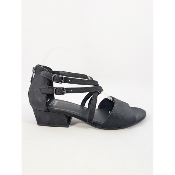Eileen Fisher Shoes - Eileen Fisher Kyra Black Leather‎ Strappy Block Heel Sandals Womens Size 8.5